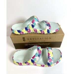 Spenco Fusion Slim Tropical Sandals Womens 10B Blue Glass Floral Comfort Slides